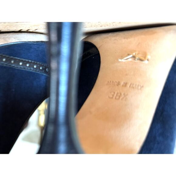 Alexandra Neel Royal Navy Blue Suede Leather Pointy Heels Size IT 38.5 = US 7.5 - Picture 4 of 12